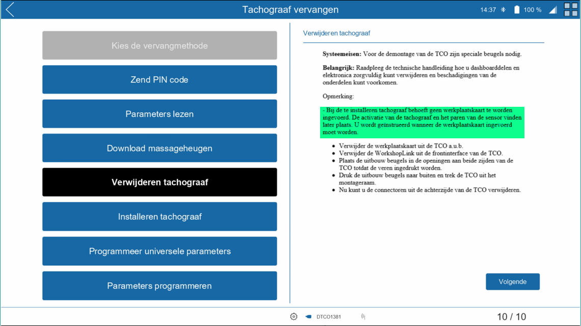 Verwijder de - te vervangen - tachograaf